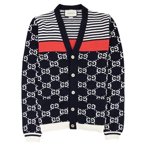 navy blue cardigan with gucci inspired stripes|More.